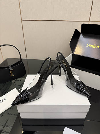 Fortok Saint Laurent Slingback Pumps Pointed Toe Black 10.5cm