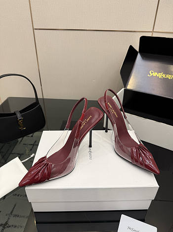 Fortok Saint Laurent Slingback Pumps Pointed Toe Burgundy 10.5cm