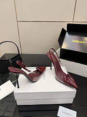 Fortok Saint Laurent Slingback Pumps Pointed Toe Burgundy 10.5cm - 6