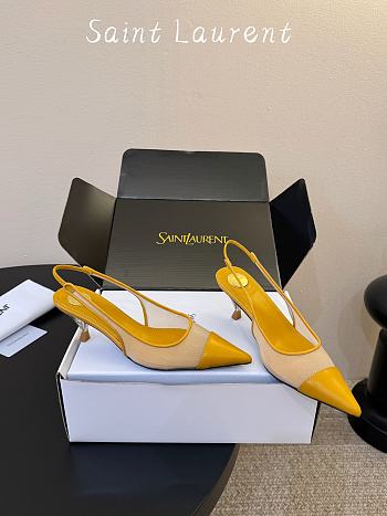 Fortok Saint Laurent Babylone Breteuil Slingback Pumps Yellow 6cm