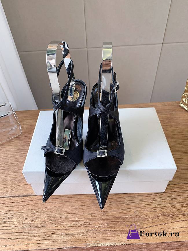 Fortok Saint Laurent Runway Heel Pointed-Toe Black 10cm - 1