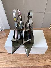 Fortok Saint Laurent Runway Heel Pointed-Toe Olive Green 10cm - 1