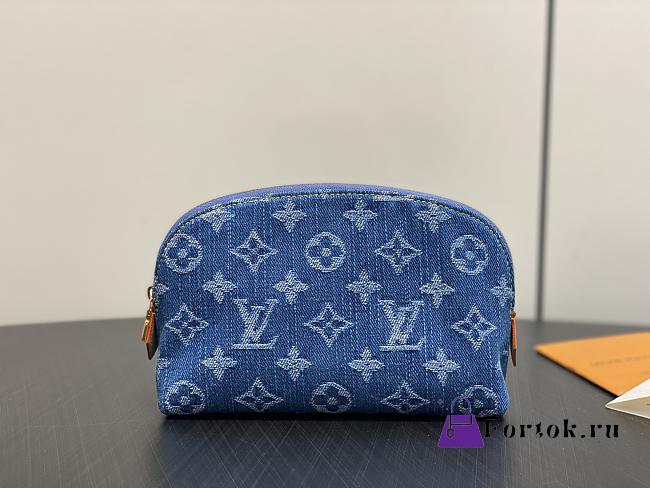 Fortok Louis Vuitton Pochette Cosmétique Blue Monogram Denim 19*12*6Cm  - 1