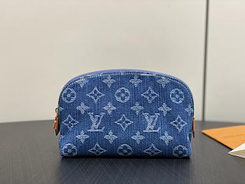 Fortok Louis Vuitton Pochette Cosmétique Blue Monogram Denim 19*12*6Cm 
