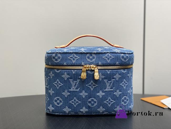 Fortok Louis Vuitton Nice Mini Bag Blue Monogram Denim 20*13.5*12Cm - 1