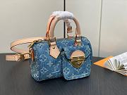 Fortok Louis Vuitton Nano Speedy Bag Blue Monogram Denim 16*7.5*10Cm - 3