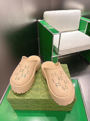 Fortok Gucci Rubber Monogram GG Platform Slide Clogs Brown 5cm