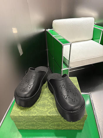 Fortok Gucci Rubber Monogram GG Platform Slide Clogs Black 5cm