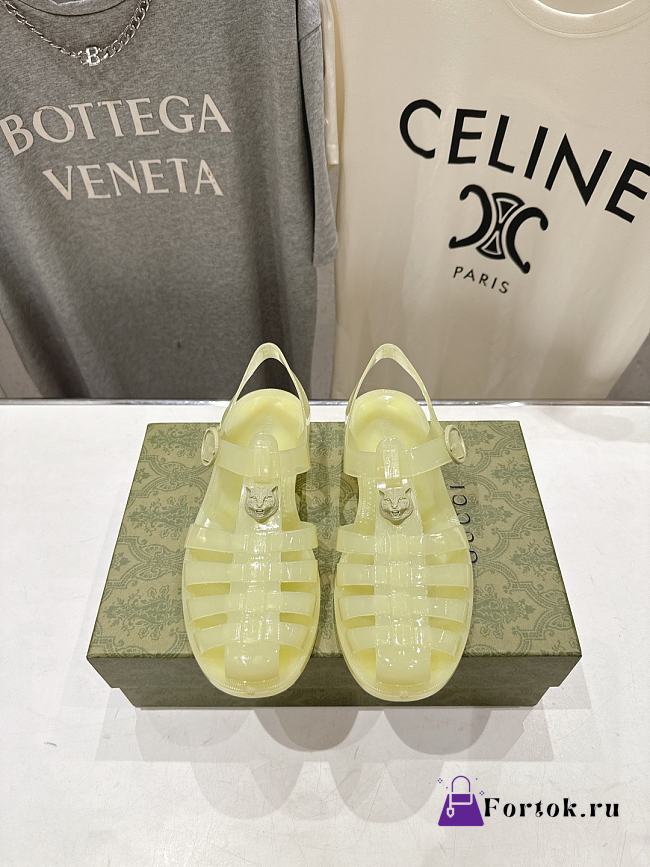 Fortok Gucci Fisherman Rubber Sandals Yellow Tiger Hardware - 1