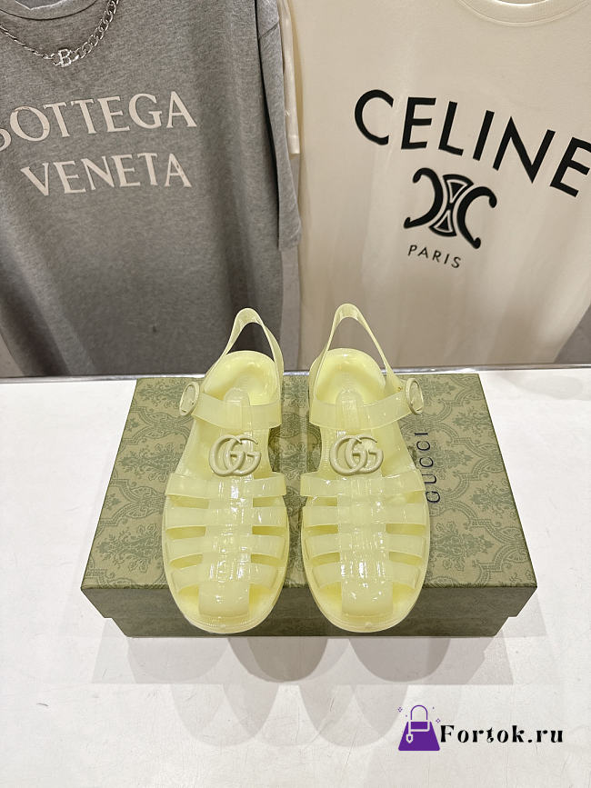 Fortok Gucci Fisherman Rubber Sandals Yellow Double G - 1