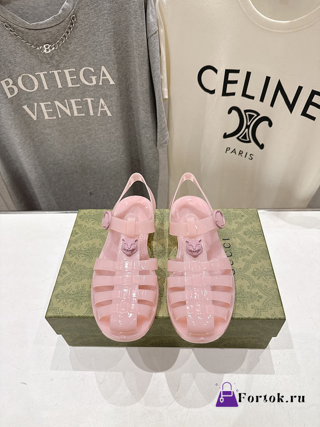Fortok Gucci Fisherman Rubber Sandals Pink Tiger Hardware - 1