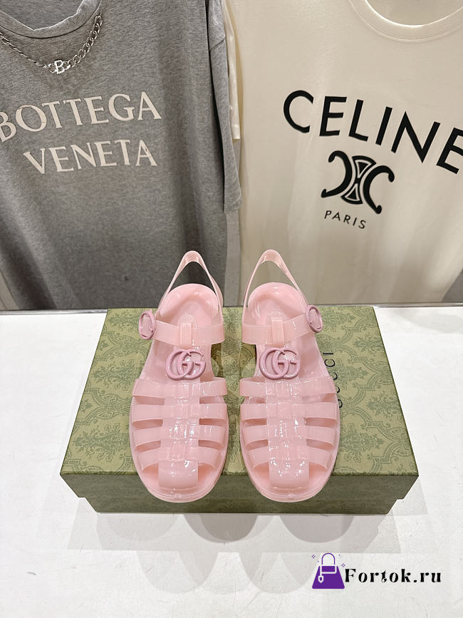 Fortok Gucci Fisherman Rubber Sandals Pink Double G - 1