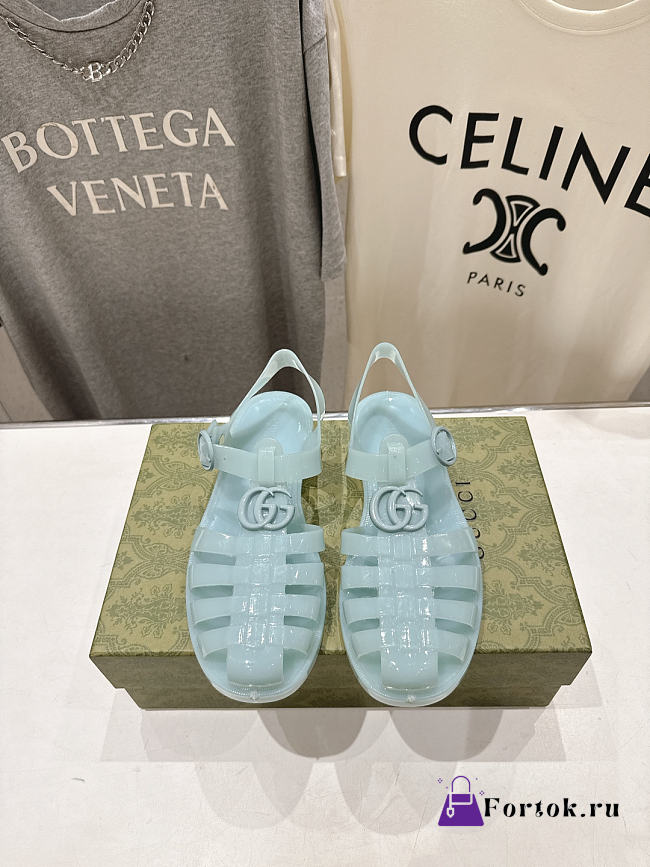 Fortok Gucci Fisherman Rubber Sandals Blue Double G - 1