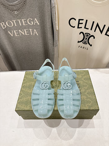 Fortok Gucci Fisherman Rubber Sandals Blue Double G