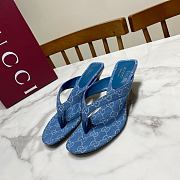 Fortok Gucci Vittoria Thong Sandals Blue GG Canvas 5.5cm - 1
