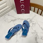 Fortok Gucci Vittoria Thong Sandals Blue GG Canvas 5.5cm - 6