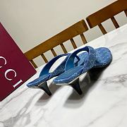 Fortok Gucci Vittoria Thong Sandals Blue GG Canvas 5.5cm - 3