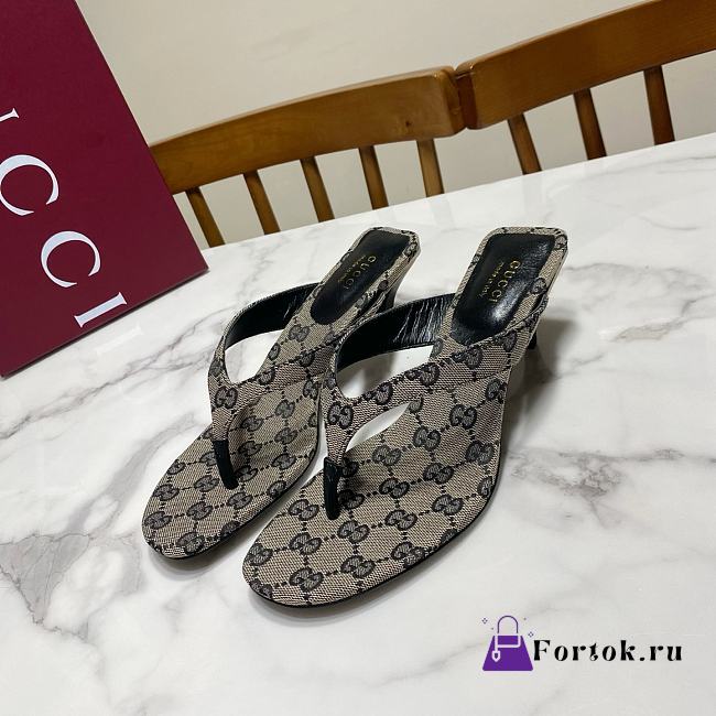 Fortok Gucci Vittoria Thong Sandals GG Canvas 5.5cm - 1