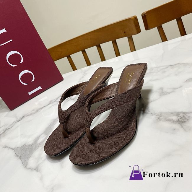 Fortok Gucci Vittoria Thong Sandals Brown GG Canvas 5.5cm - 1