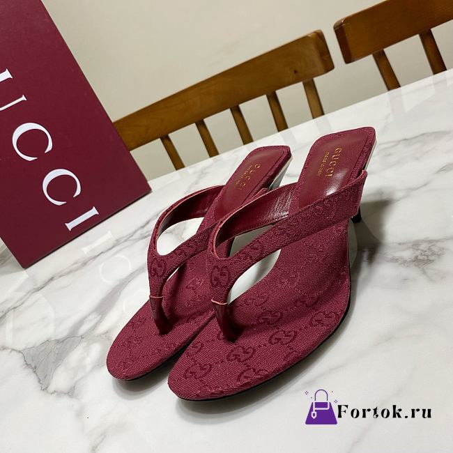Fortok Gucci Vittoria Thong Sandals Burgundy GG Canvas 5.5cm - 1