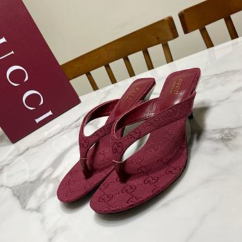 Fortok Gucci Vittoria Thong Sandals Burgundy GG Canvas 5.5cm