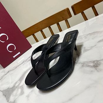 Fortok Gucci Vittoria Thong Sandals Black Leather 5.5cm