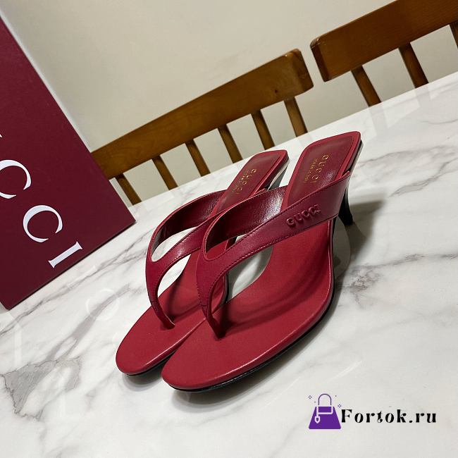 Fortok Gucci Vittoria Thong Sandals Burgundy Leather 5.5cm - 1