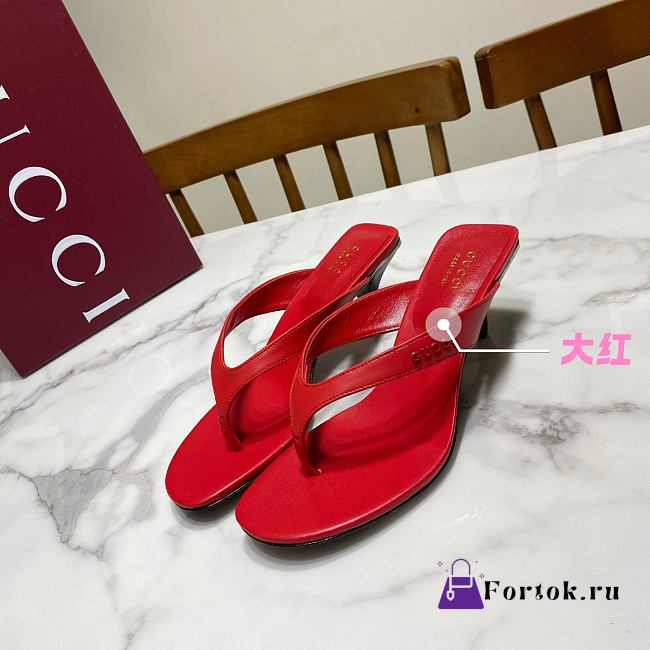 Fortok Gucci Vittoria Thong Sandals Red Leather 5.5cm - 1