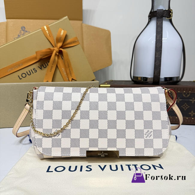 Fortok Louis Vuitton Favorite Bag White Damier Ebene Coated Canvas 28*17*6cm - 1