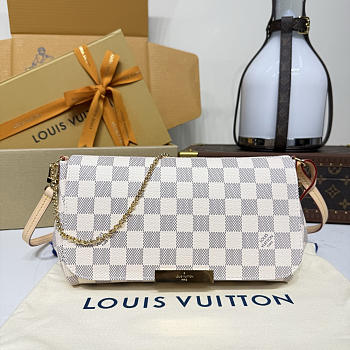 Fortok Louis Vuitton Favorite Bag White Damier Ebene Coated Canvas 28*17*6cm