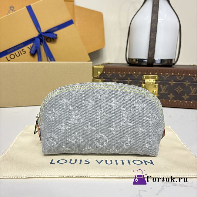 Fortok Louis Vuitton Denim Monogram Pochette Cosmetique Cloudy Grey 19*6*12cm - 1