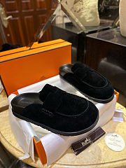 Fortok Hermès Go Mules Black Suede Calfskin H cut-out  - 1