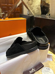 Fortok Hermès Go Mules Black Suede Calfskin H cut-out  - 6