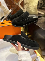 Fortok Hermès Go Mules Black Suede Calfskin H cut-out  - 5