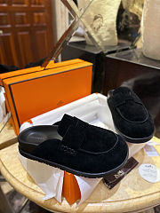 Fortok Hermès Go Mules Black Suede Calfskin H cut-out  - 3