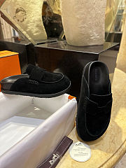 Fortok Hermès Go Mules Black Suede Calfskin H cut-out  - 4
