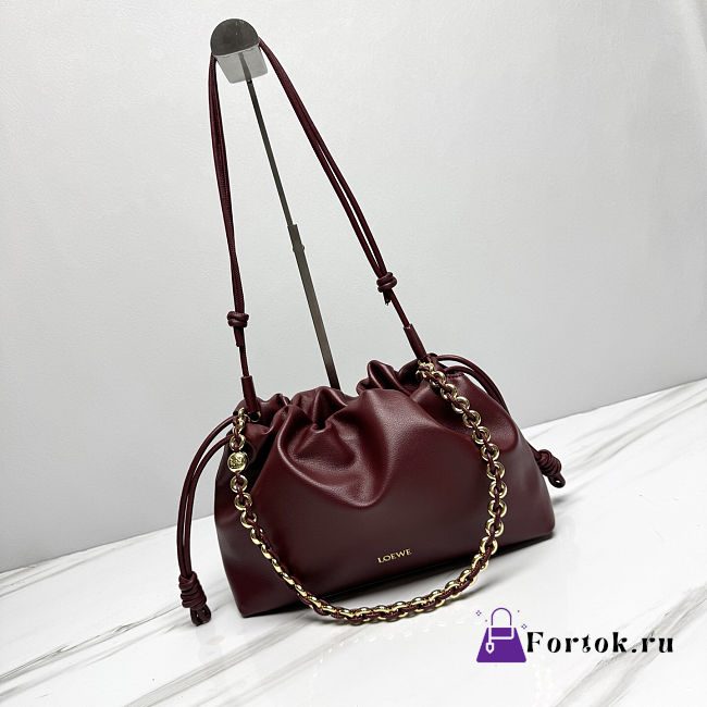 Fortok Loewe Flamenco Clutch Medium Nappa Calfskin Burgundy 30x10.5x20cm - 1