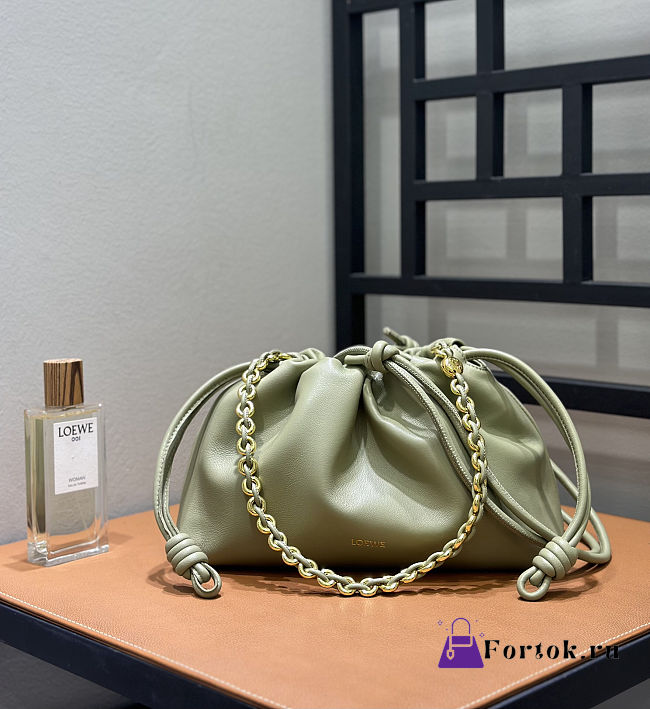 Fortok Loewe Flamenco Clutch Medium Nappa Calfskin Green 30x10.5x20cm - 1