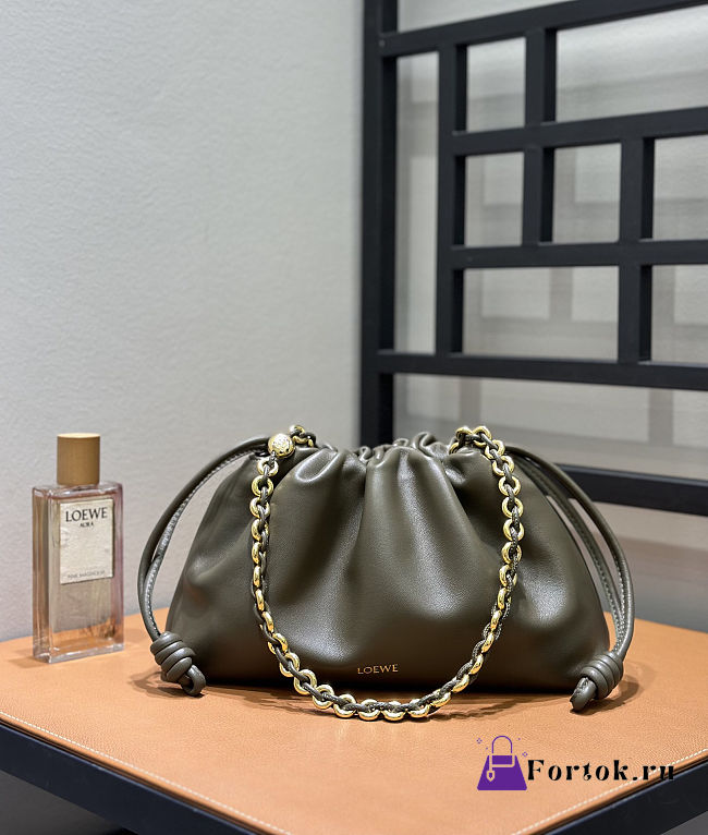Fortok Loewe Flamenco Clutch Medium Nappa Calfskin Khaki 30x10.5x20cm - 1