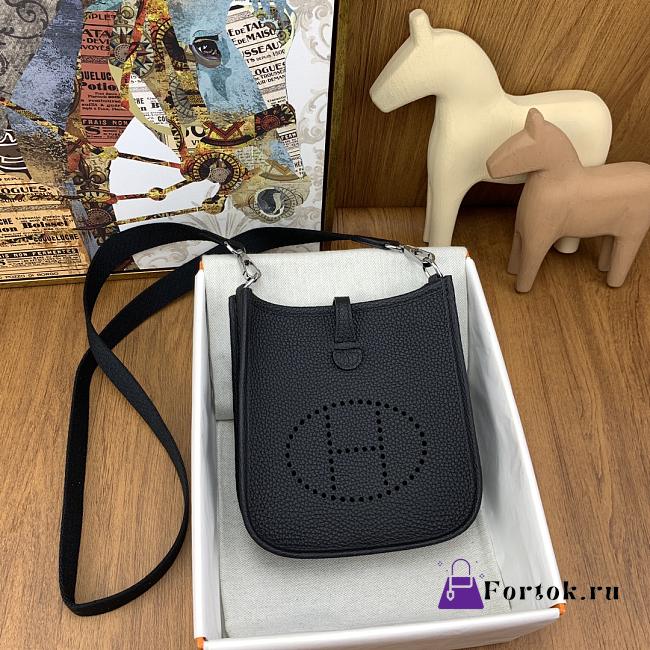 Fortok Hermes Mini Evelyne Leather Black - Silver 17cm - 1