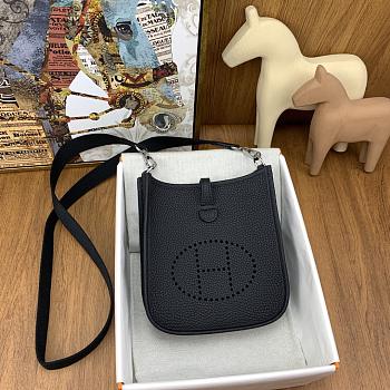 Fortok Hermes Mini Evelyne Leather Black - Silver 17cm