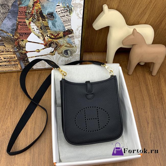 Fortok Hermes Mini Evelyne Leather Black - Gold 17cm - 1