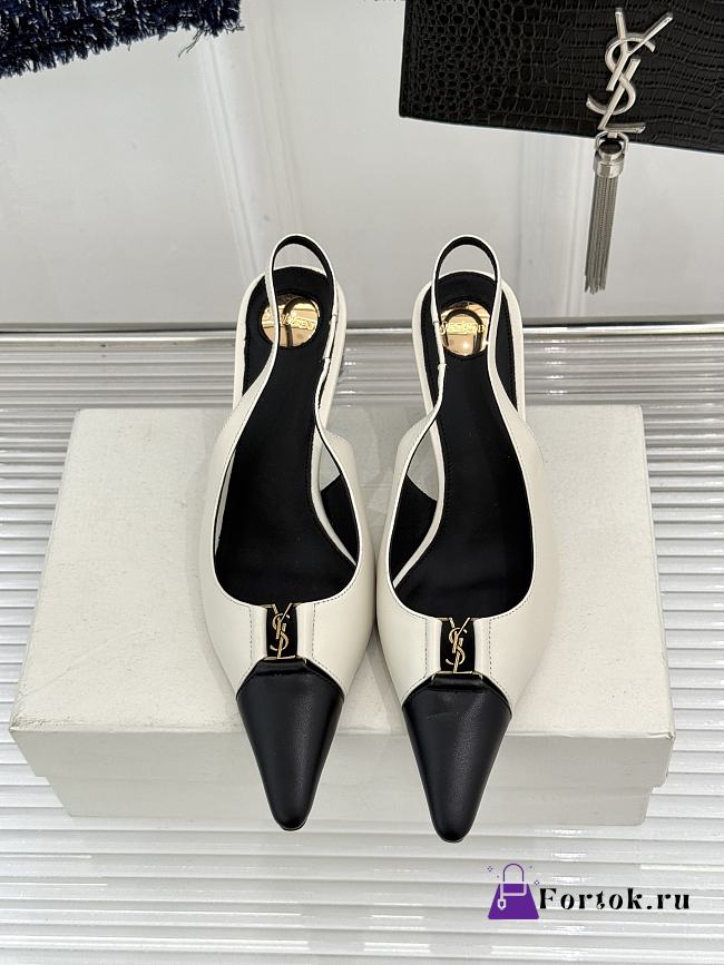 Fortok Saint Laurent BABYLONE BRETEUIL Slingback Pumps Black And White 7.5cm/9cm - 1