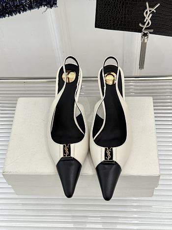 Fortok Saint Laurent BABYLONE BRETEUIL Slingback Pumps Black And White 7.5cm/9cm