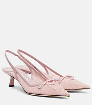 Fortok Jimmy Choo Amita 45 Lace Slingback Pumps Pink 4.5cm - 1
