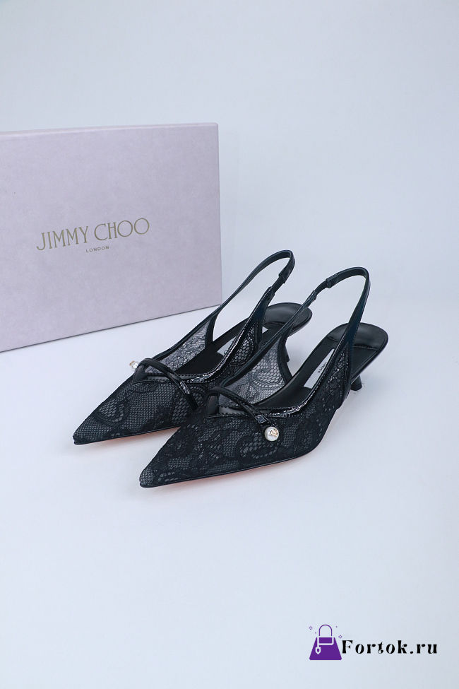 Fortok Jimmy Choo Amita 45 Lace Slingback Pumps Black 4.5cm - 1