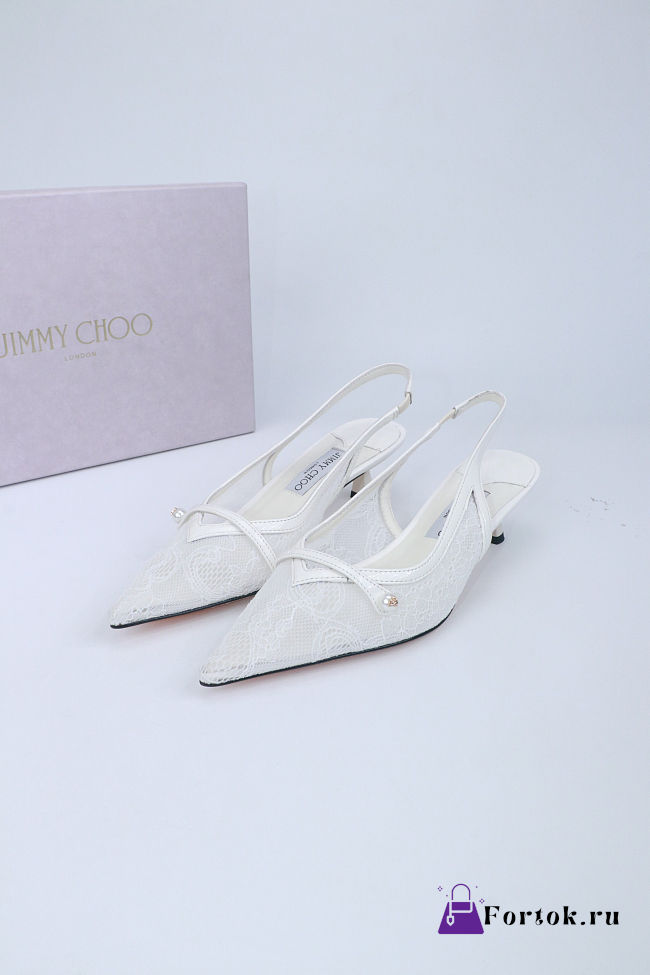 Fortok Jimmy Choo Amita 45 Lace Slingback Pumps White 4.5cm - 1