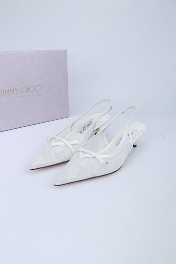 Fortok Jimmy Choo Amita 45 Lace Slingback Pumps White 4.5cm