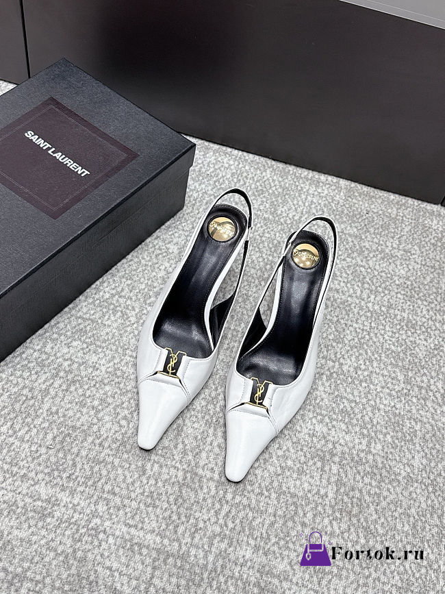 Fortok Saint Laurent BABYLONE BRETEUIL Slingback Pumps White 7.5cm - 1