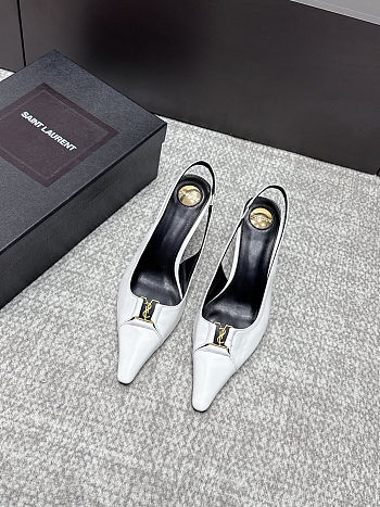 Fortok Saint Laurent BABYLONE BRETEUIL Slingback Pumps White 7.5cm
